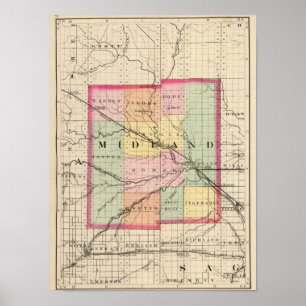 Pôster Mapa do Condado de Midland, Michigan