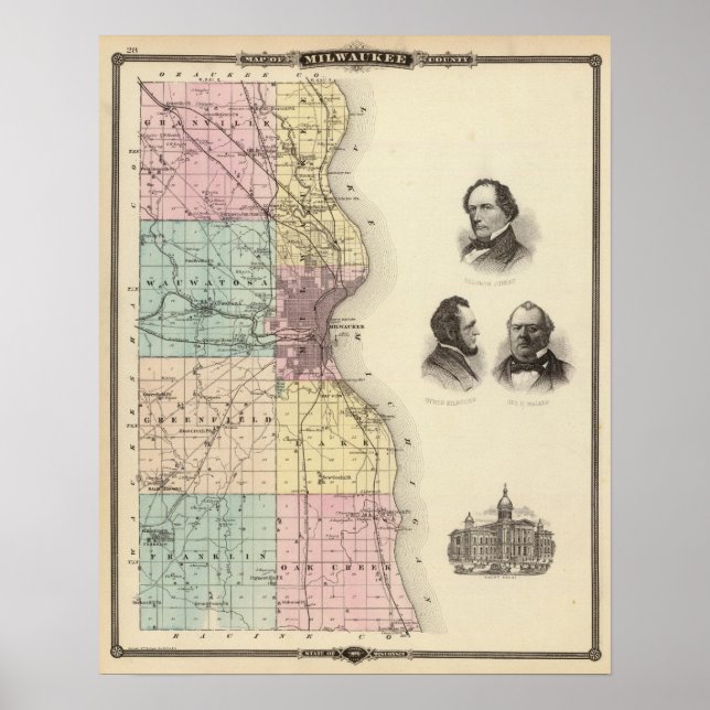 Poster Mapa do Condado de Milwaukee, Estado de Wisconsin (Frente)