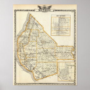 Pôster Mapa do condado de Monroe, DuQuoin e Waterloo