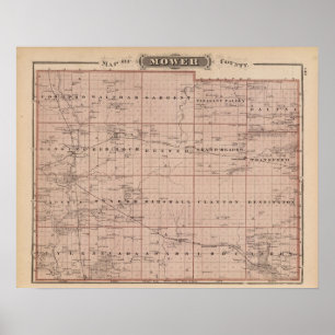 Pôster Mapa do Condado de Mower, Minnesota