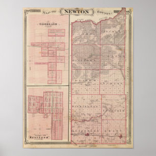 Pôster Mapa do Condado de Newton com Goodland e Kentland