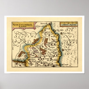 Poster Mapa do Condado de Northumberland, Inglaterra