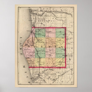 Pôster Mapa do Condado de Oceana, Michigan