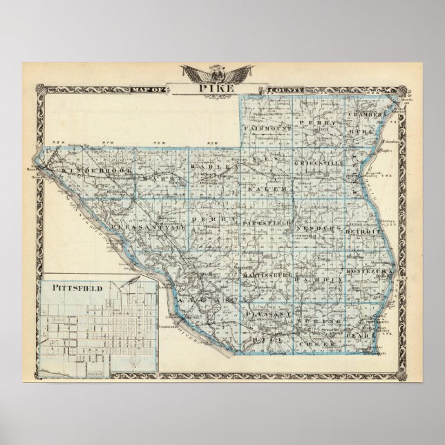 Poster Mapa do Condado de Pike e de Pittsfield (Frente)