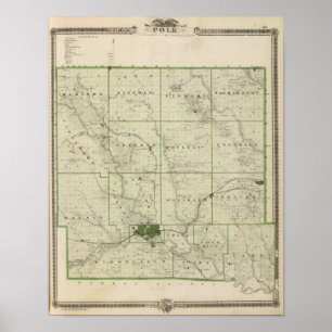 Pôster Mapa do Condado de Polk, Estado de Iowa