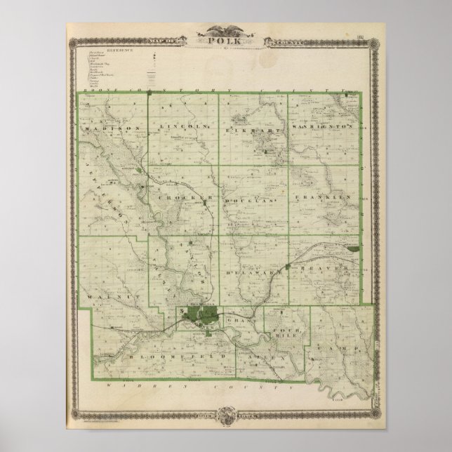 Pôster Mapa do Condado de Polk, Estado de Iowa (Frente)