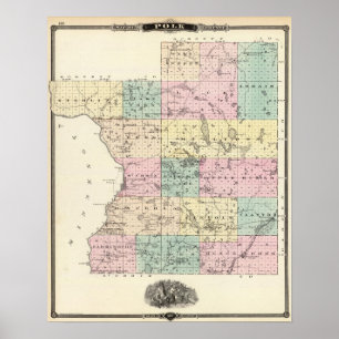 Pôster Mapa do Condado de Polk, Estado de Wisconsin