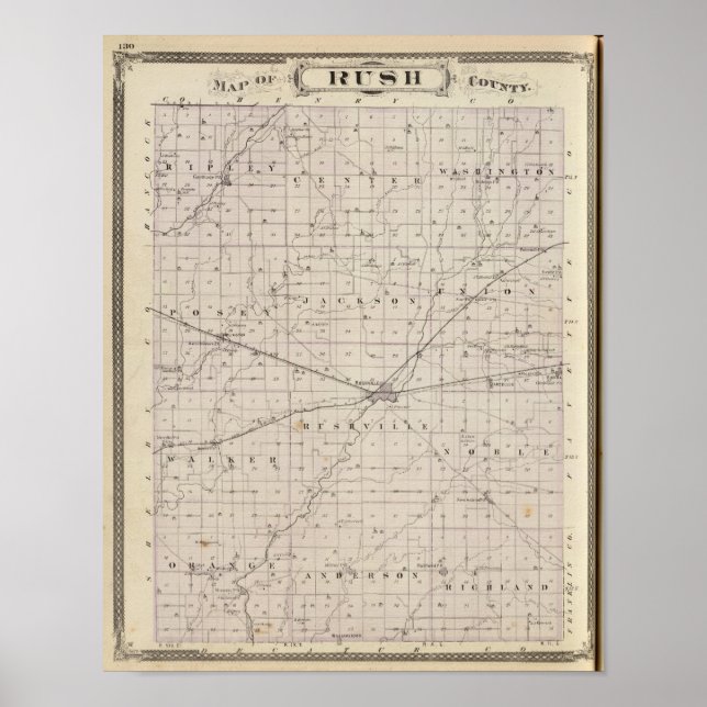 Pôster Mapa do Condado de Rush (Frente)