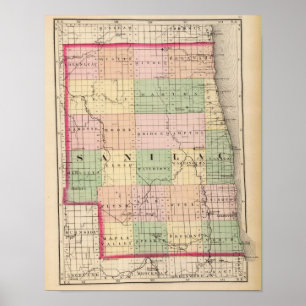 Pôster Mapa do Condado de Sanilac, Michigan
