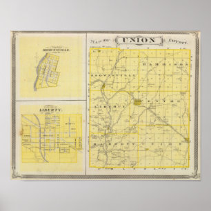 Poster Mapa do Condado de Union com Brownsville,