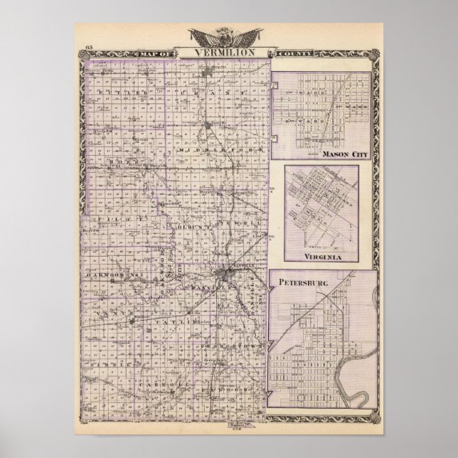 Poster Mapa do Condado de Vermilion, Cidade de Mason (Frente)