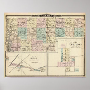 Pôster Mapa do Condado de Vernon, Arcadia e de Viroqua