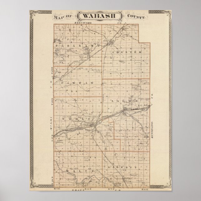Pôster Mapa do Condado de Wabash (Frente)