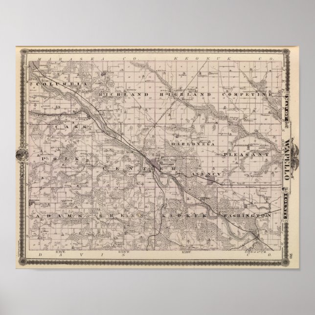 Pôster Mapa do Condado de Wapello, Estado de Iowa (Frente)