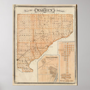 Poster Mapa do Condado de Warren com plano de Líbano