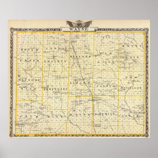 Pôster Mapa do Condado de Wayne (Frente)