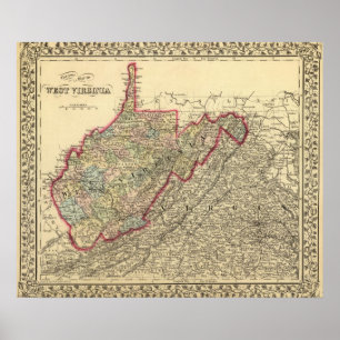 Poster Mapa do Condado de West Virginia