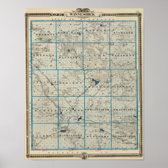 Poster Mapa do Condado de Winneshiek, Estado de Iowa (Frente)