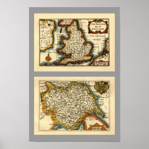 Pôster Mapa do condado de Yorkshire, Inglaterra