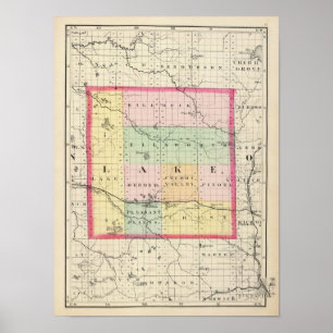 Pôster Mapa do condado do lago, Michigan