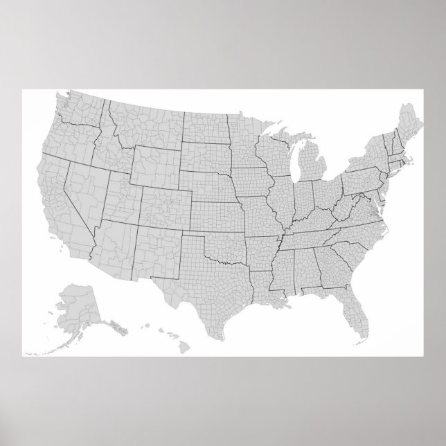 Poster Mapa do condado dos Estados Unidos (Frente)