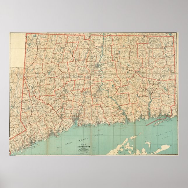 Poster Mapa do Connecticut (1823) (Frente)