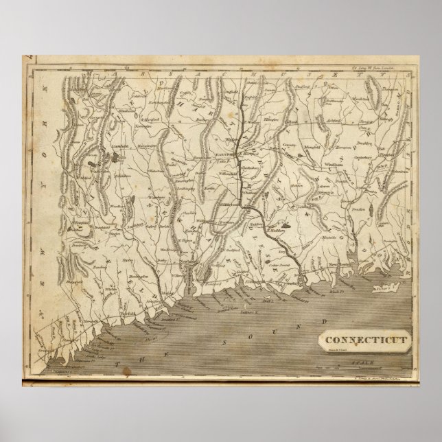 Pôster Mapa do Connecticut por Arrowsmith (Frente)