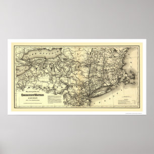 Pôster Mapa do Connecticut & Western Railroad 1871