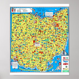 Pôster Mapa do Departamento de Estradas de Ohio de 1966