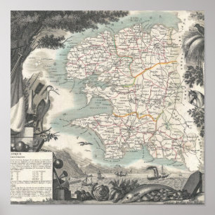 Poster Mapa do departamento francês de Finistere