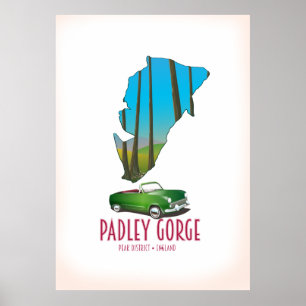 Poster Mapa do desfiladeiro de Padley no distrito de Peak