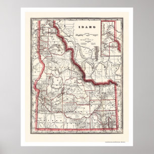 Poster Mapa do distrito de Idaho e da ferrovia de 1896