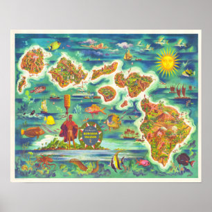 Poster Mapa do divertimento das ilhas havaianas