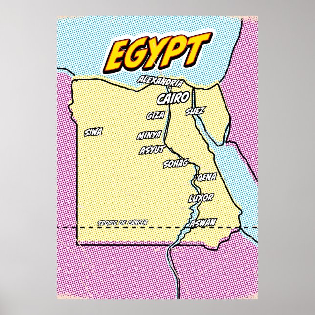 Poster Mapa do Egito Ilustrado Pop Art (Frente)