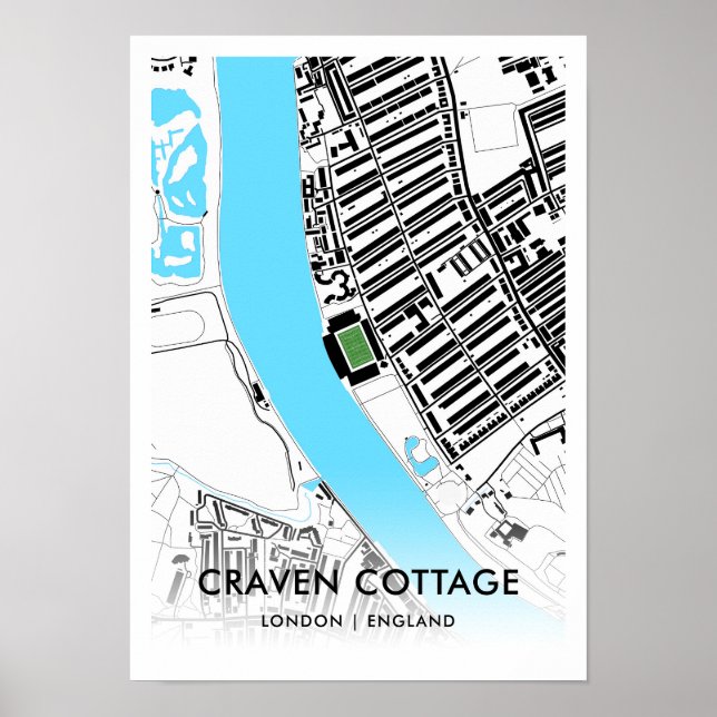 Poster Mapa do estádio de algodão Craven - Lar do Fulham  (Frente)
