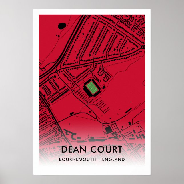 Poster Mapa do Estádio Dean Court - Lar do AFC Bournemout (Frente)