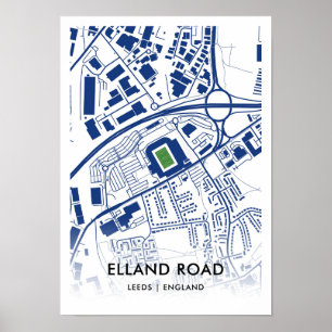 Poster Mapa do Estádio Elland Road - Home of Leeds United