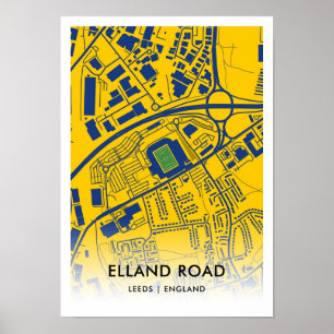 Poster Mapa do Estádio Elland Road, Home of Leeds United 