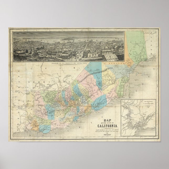 Poster Mapa Do Estado Da Califórnia (Frente)