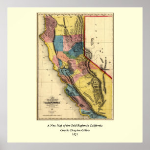 Poster Mapa do Estado da Região Dourada do Vintage 1851