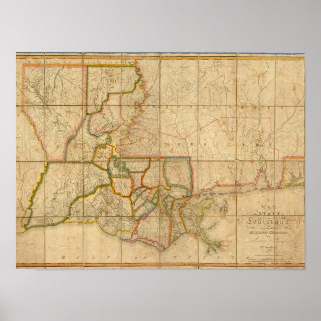 Pôster Mapa do Estado de Louisiana (Frente)