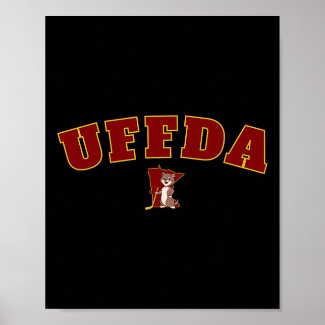 Poster Mapa do Estado de Minnesota Uff-da Hockey Gráfico  (Frente)