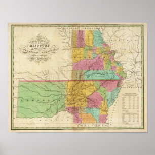 Pôster Mapa do estado de Missouri