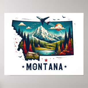 Poster Mapa do Estado de Montana da Retro Vintage