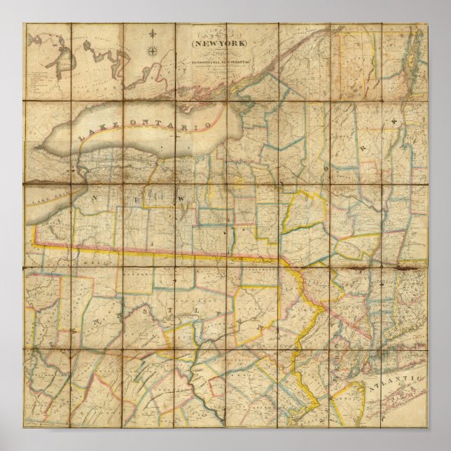 Poster Mapa do Estado de Nova Iorque (Frente)