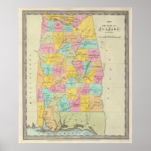 Pôster Mapa do Estado do Alabama