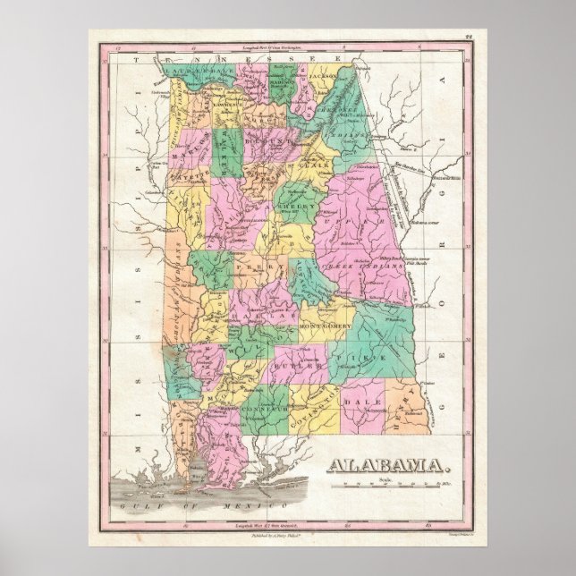 Poster Mapa do Estado do Alabama (1827) (Frente)
