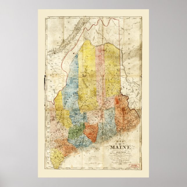 Poster Mapa do Estado do Maine (1843) (Frente)