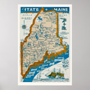 Poster Mapa do estado do Maine 24x36
