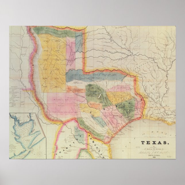 Poster Mapa do Estado do Texas | 1835 (Frente)